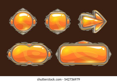 Cartoon orange decorative buttons set for game or web design.