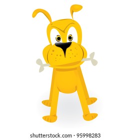 cartoon orange dog with bone. vector illustration.