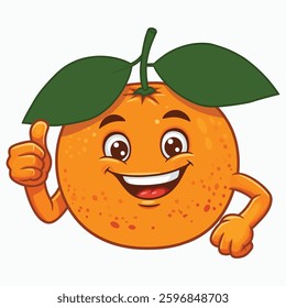 Cartoon orange fruit character giving a thumbs up making a vector illustration with white background
