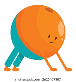 Cartoon orange fruit character smiling and doing push ups exercising