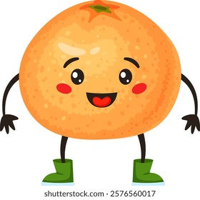 Cartoon orange fruit character sporting cheerful green boots and a joyful smiling face, embodying healthy eating ideals and appealing to children s projects and activities