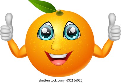 Cartoon Orange Fruit Giving Thumbs Up. Vector Illustration