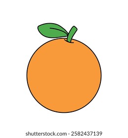 Cartoon orange fruit vector. Doodle hand drawn orange fruit clipart vector. Orange fruit clip art sticker for kids activity printable. Orange fruit icon.