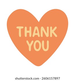 Cartoon orange heart with thank you text in soft pastel doodle style