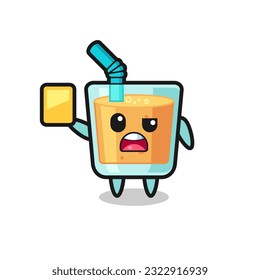 cartoon orange juice character as a football referee giving a yellow card , cute style design for t shirt, sticker, logo element