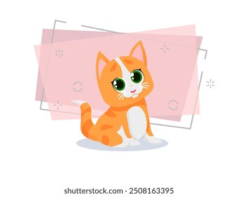 Cartoon orange kitten illustration. Kitty, cute character, family pet. Animal concept. Can be used for topics like pets, home, care