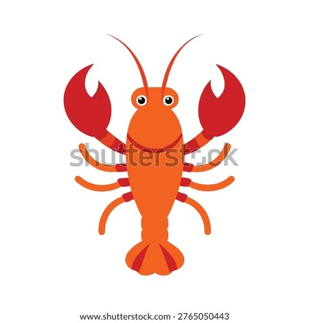 Cartoon orange lobster with red claws and tail crustacean illustration