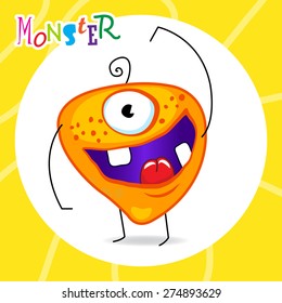 Cartoon orange monster with cute face. Vector illustration