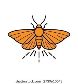 A cartoon orange moth with spread wings