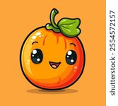 Cartoon orange Persimmon with a green leaf on top. The pumpkin is smiling and has a happy expression