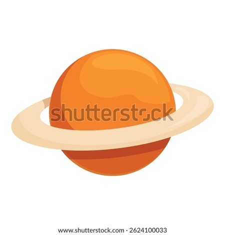 Cartoon orange planet with ring orbiting in the solar system