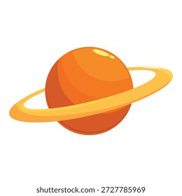 Cartoon orange planet rotating with large rings in dark space