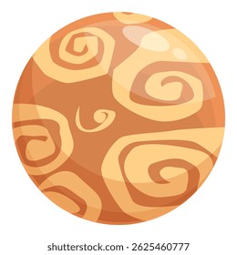 Cartoon orange planet with round craters rotating in its orbit