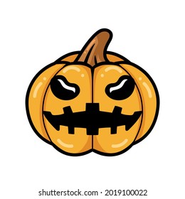 Cartoon orange pumpkin with scary face expression