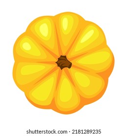 Calabaza naranja de caricatura, vista superior. Símbolo Feliz Día de Acción de Gracias y Feliz Halloween.