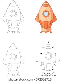 Cartoon orange rocket. Dot to dot educational game for kids