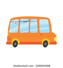 Cartoon Orange School Bus. Vector Illustration In Cartoon Style For Children. Isolated Funny Transport Clipart On A White Background. Cute Road-to-school Print. For Print Design, Textiles, Postcards