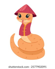 Cartoon orange snake wearing a Chinese hat