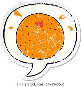 caricatura naranja con burbuja de habla angustiada pegatina vieja