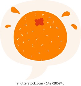 caricatura naranja con burbuja de habla en estilo retro