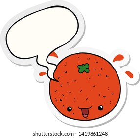 cartoon orange with speech bubble sticker