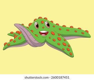 Cartoon orange starfish isolated on yellow background vector illustration