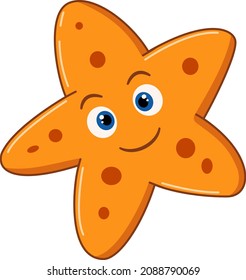 Cartoon orange starfish on white background