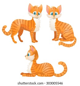 cartoon orange tabby cat set. vector illustration