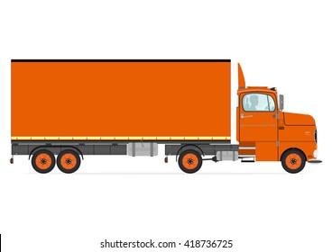 Cartoon orange truck on a white background. Flat vector