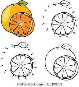 Cartoon orange. Vector illustration. Coloring and dot to dot educational game for kids