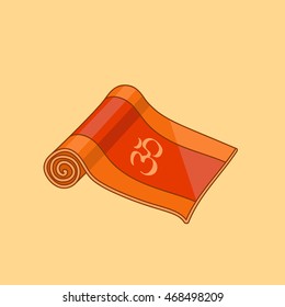 Cartoon orange yoga mat for yoga studio or gym. Vector EPS10 illustration.