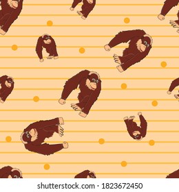 Cartoon Orangutan. Animal Seamless Vector Pattern Design Background