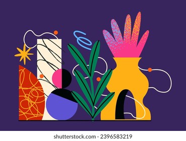 Cartoon organic abstract shapes poster. Hand drawn geometric shapes and textures. bright groovy hippie poster. Vector banner