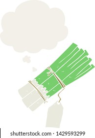 cartoon organic leeks with thought bubble in retro style