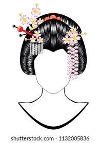 Cartoon oriental girl with black hair, asian hairstyle.