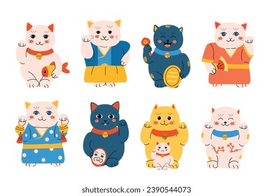 cartoon oriental maneki neko - cat figurine set 