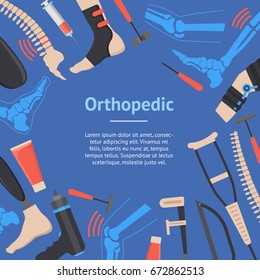 Cartoon Orthopedic Banner Card Medical Equipment for Health Care Flat Design Style. Vector illustration