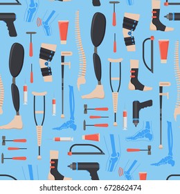 Cartoon Orthopedic Elements Background Pattern Medical Equipment for Health Care Flat Design Style. Vector illustration