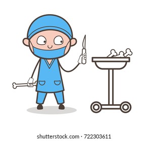 Cartoon Orthopedic Surgeon Doing Experiment with Bones Vector