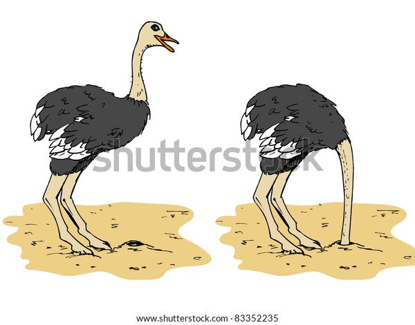 Cartoon Ostrich Head Below Sand Isolated Stock Vector (Royalty Free