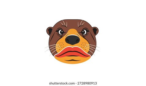 Cartoon otter face com lábios vermelhos em branco