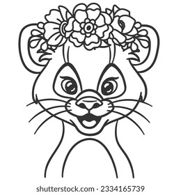 Cartoon otter in floral crown. Cute baby animal nursery print