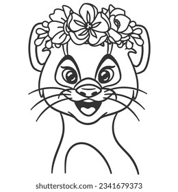 Cartoon otter in floral crown. Cute baby animal nursery print