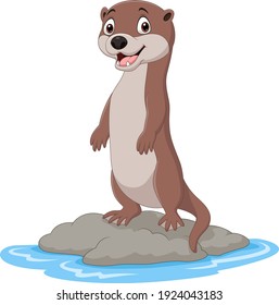 Cartoon otter standing on the rock