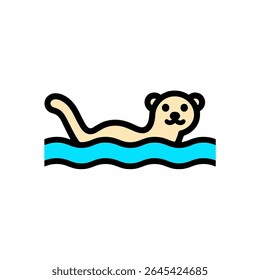 Lontra de Desenho Animado nada calmamente em gráfico de água ondulada azul