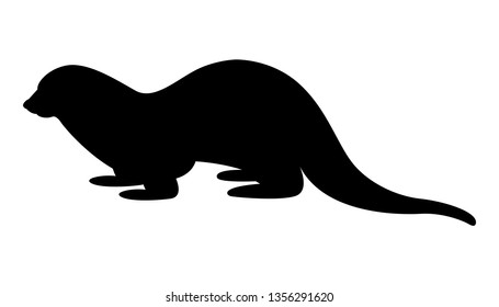 cartoon otter, vector illustration,  black silhouette,profile side