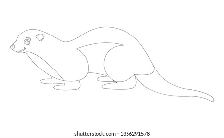 cartoon otter, vector illustration, lining drawe,profile side