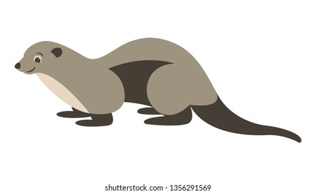 cartoon otter, vector illustration,flat style,profile side