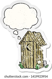 cartoon outdoor toilet with thought bubble as a distressed worn sticker
