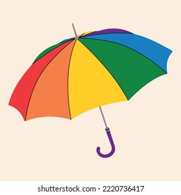 Cartoon outdoor umbrella lgbt design, simple flat vector style, colorful rainbow illustration. Accessory, rain protection, trendy symbol, isolated, fall weather season, decorative, gender, parasol art